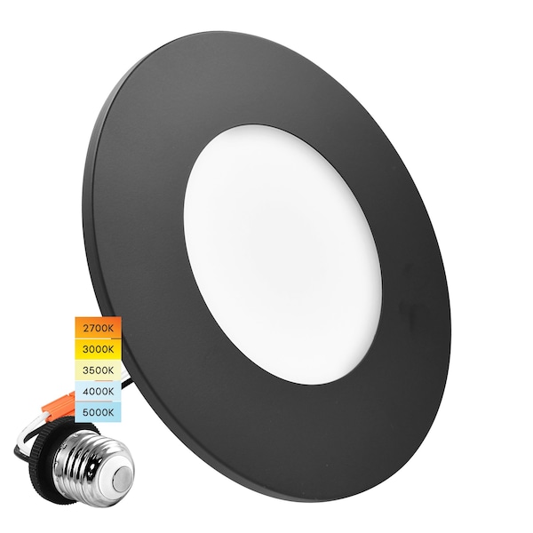 Luxrite 3-4 Inch LED Flush Mount & Recessed Light 5CCT 650LM Dimmable J-Box or 4 Recessed Housing Black LR24980 LR24983-1PK - main